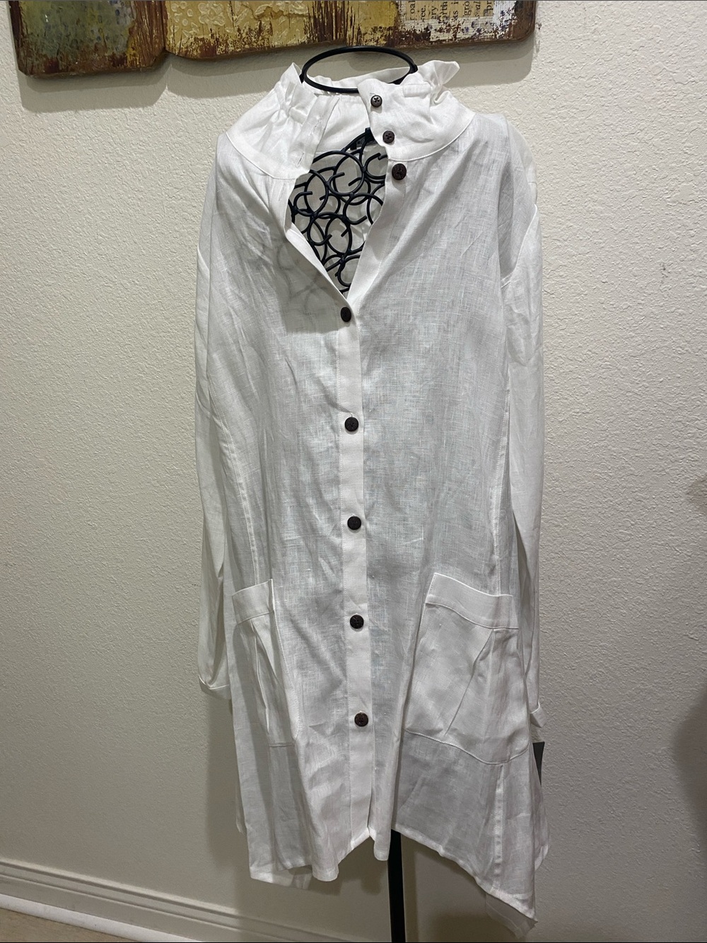 Eileen Fisher White Linen Blend Tunic with Button Front